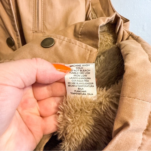 Love Tree Sherpa Lined Utility Vest Hooded Cargo Vest Tan Large - Picture 5 of 6